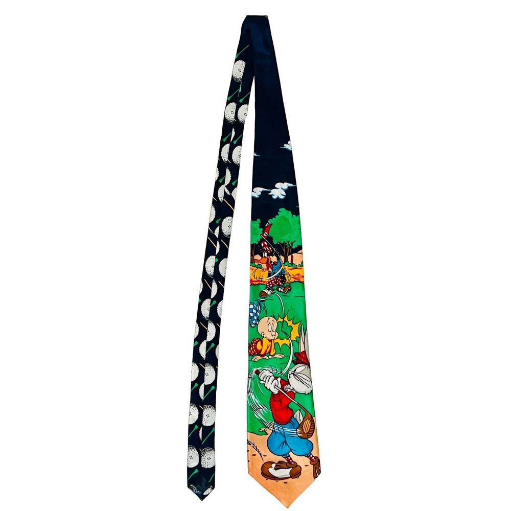 LOONEY TUNES MANIA Neck Tie Golfing Club Warner Bros Bugs Bunny Elmer Duffy 1994